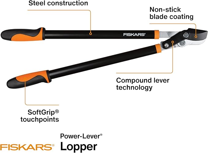 Fiskars 28" Power-Lever Garden Bypass Lopper and Tree Trimmer - Sharp Precision-Ground Steel Blade for Cutting up to 1.75" Diameter (Pack of 2)