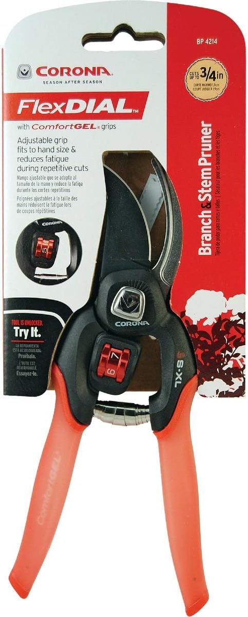 Corona Clipper BP 4214D Flex Dial Bypass Pruner With Comfort Gel Grips, 3/4 Inch, Red/Black