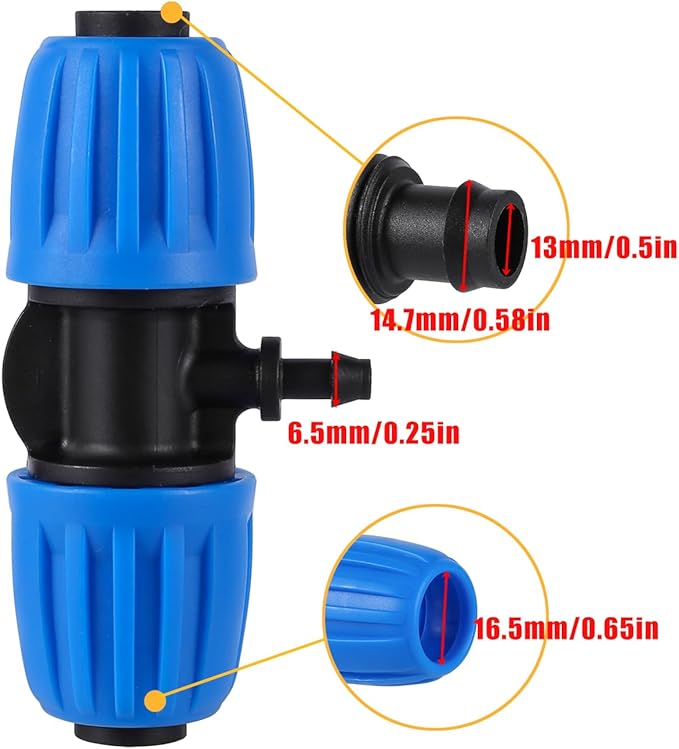 1/2 to 1/4 Inch Irrigation Tubing Reducing Tee,Variable Diameter Connectors for 1/2 Inch (OD 0.620 in.ID is 0.520.in Irrigation Poly tubing and 1/4 Irrigation tubing(10 Pcs Blue)