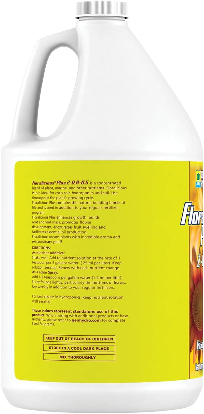 General Hydroponics Floralicious Plus, Vitality Plant Food, 2-0.8-0.5, 1 gal.