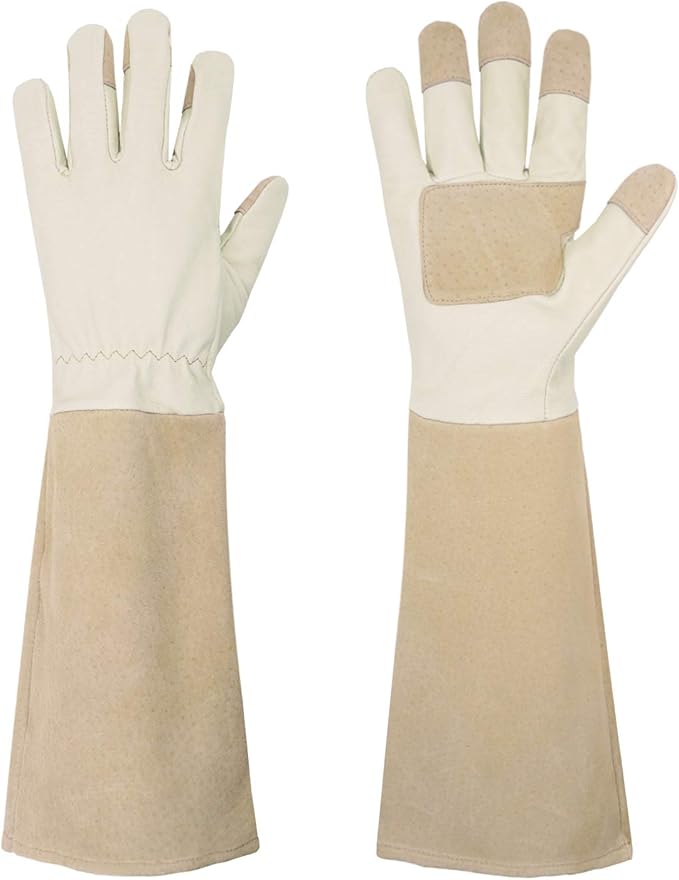 HANDLANDY Pruning Gloves Long for Men & Women, Pigskin Leather Rose Gardening Gloves- Breathable & Durability Gauntlet Gloves