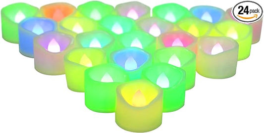 CANDLE CHOICE Color Changing Battery Operated Flameless Tea Lights Bright Flickering LED Tealight Votive Candles Wedding Party Table Centerpieces Halloween Christmas Decorations Batteries Incl 24 Pack