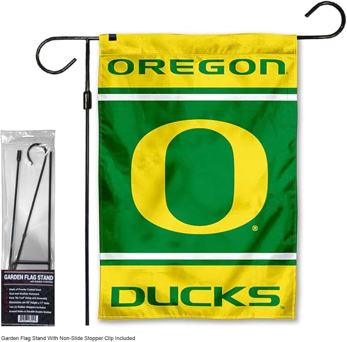 College Flags & Banners Co. Ducks Garden Banner Flag with Flag Pole Stand Set