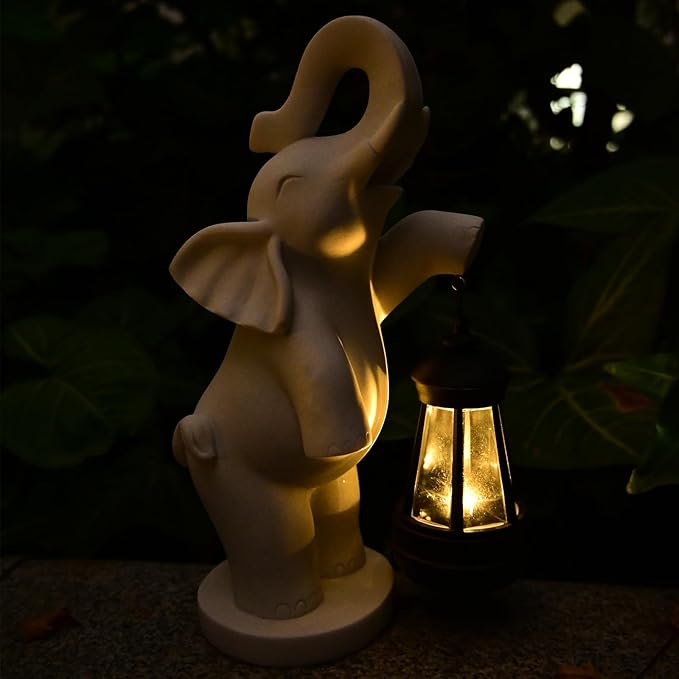 Solar Garden Statue 10 Inch Elephant Decor for Outside Yard Decoration Outdoor Unique Housewarming Gardening Birthday Gifts for Women Grandma