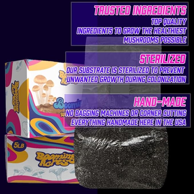 Booming Substrate | 5lb Coir Vermiculite Gypsum CVG Sterilized Substrate Blend | Ready to Use Mushroom Substrate Perferct for Manure and Dung Loving Mushrooms (5lb)