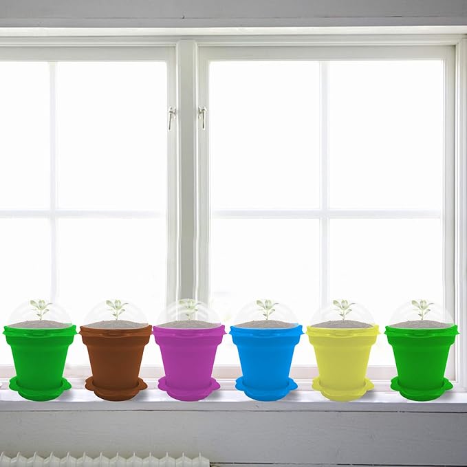 25 Packs Cupcake Plant Nursery Pots with Humidity Dome-Small Flower Pots for Kids-Planting Containers Cups for Indoor Outdoor Plant Succulent Display (Mixed Color)