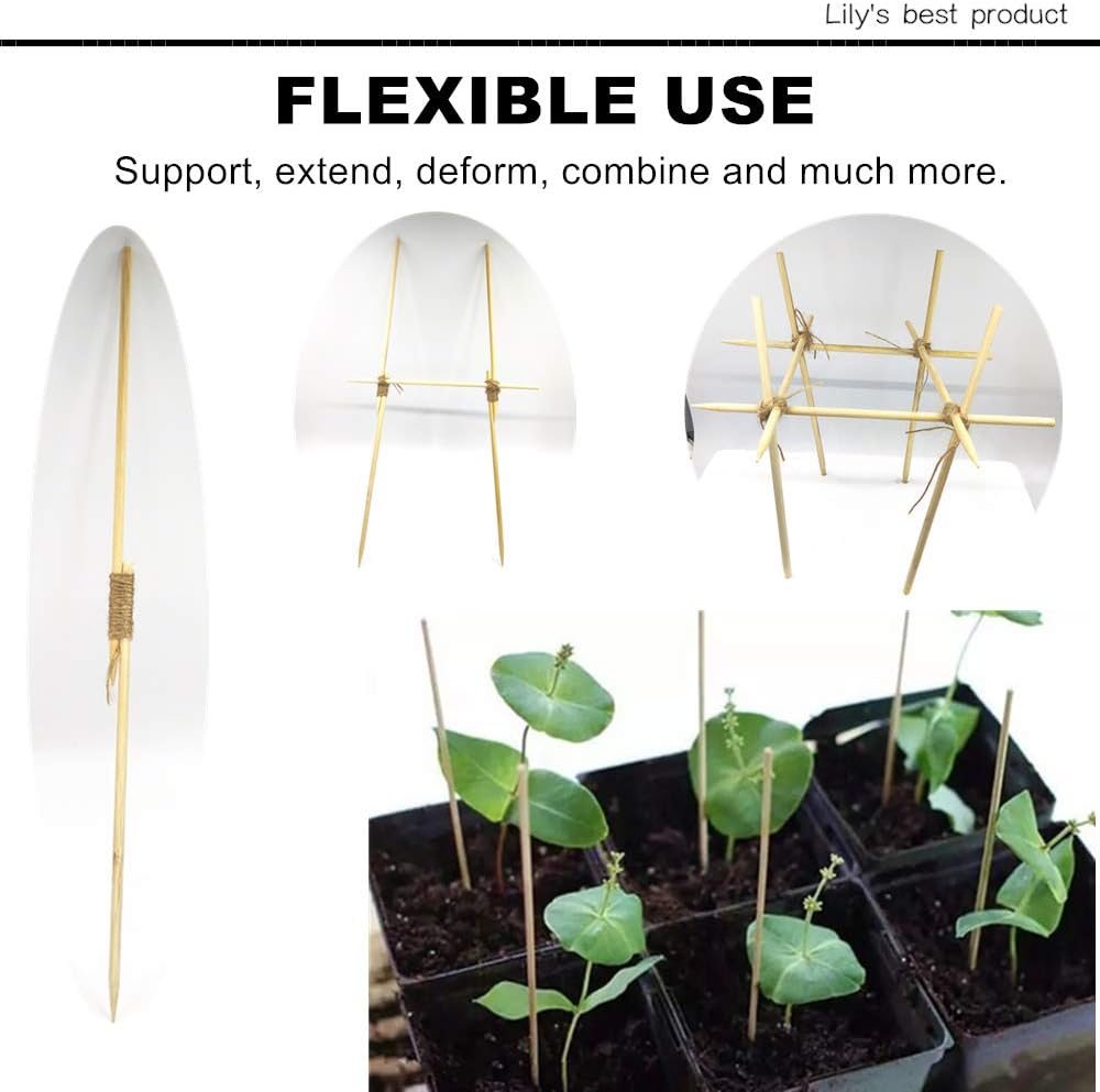 HOPELF 50 Pack 8" Bamboo Plant Stakes for Wood Garden Sticks，Wooden Indoor Gardening Floral Plant Support ，Potted Plants，Crafts, More Size Choices 8"/12"/16"