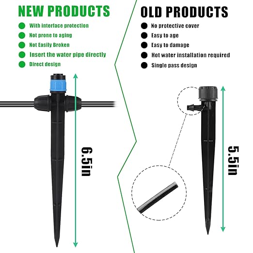 Drip Irrigation Emitters Fan Shape with Stake Adjustable 360Deree Fan Sprayer with Lock Barbed Ideal for (4-7mm) Garden Hose Watering System(25Pcs Drip Irrigation Blue)