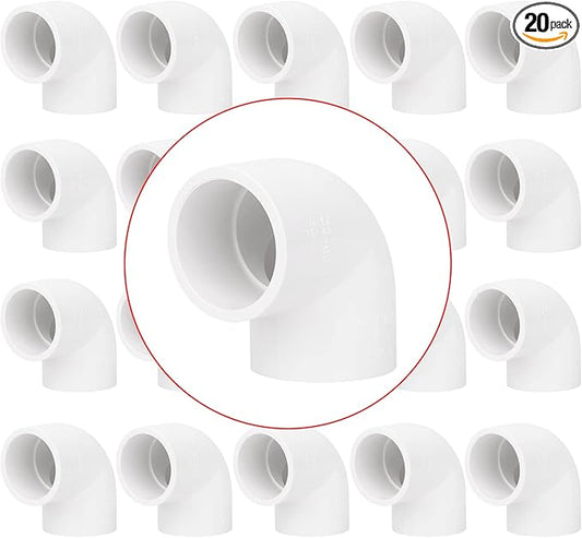 20 Pack 1" 90 Degree Elbow Pipe Fittings 2 Way Right Angle PVC Pipe Fitting, Furniture Build Grade SCH40 (Socket x Socket) 1" PVC Fitting Connectors for DIY PVC Shelf Garden Support Structure