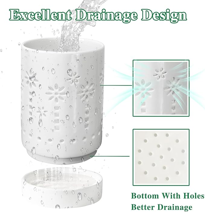 Orchid Pots with Holes,4 Inch Ceramic Orchid Pot for Repotting, Plant Pot for Repotting Orchids and Other Flowers - Indoor/Outdoor White