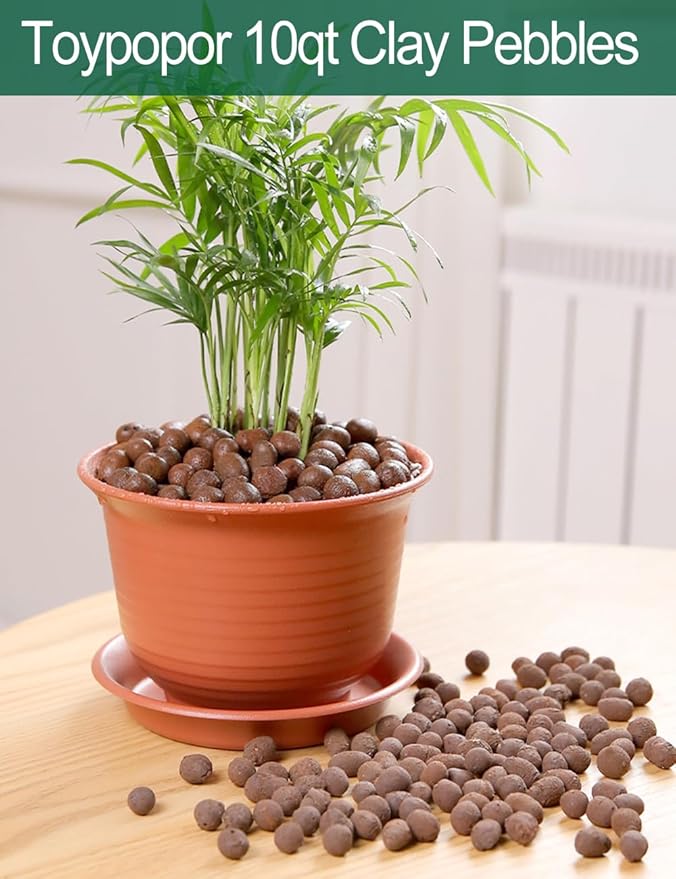 Toypopor 7qt Hydroponic Clay Pebbles, 8mm-12mm, Natural Organic Expanded Grow Media for Hydroponics, Drainage, Decoration, Aquaponics and Other Gardening Essentials