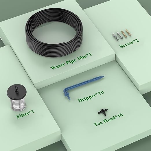 Automatic Irrigation Accessories Contain 10 Meter Irrigation Hose,10 Irrigation Drippers,10 Tees and Filter for Garden Plant Irrigation,Expansion Irrigation Kits for Solar Irrigation System