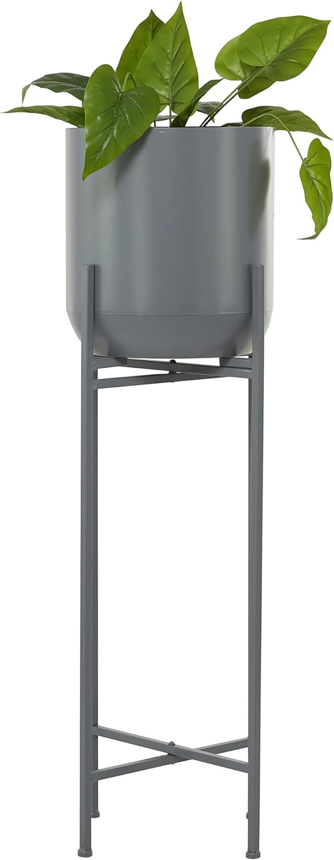 Deco 79 CosmoLiving by Cosmopolitan Metal Round Planter with Removable Stand, 13" x 13" x 42", Gray