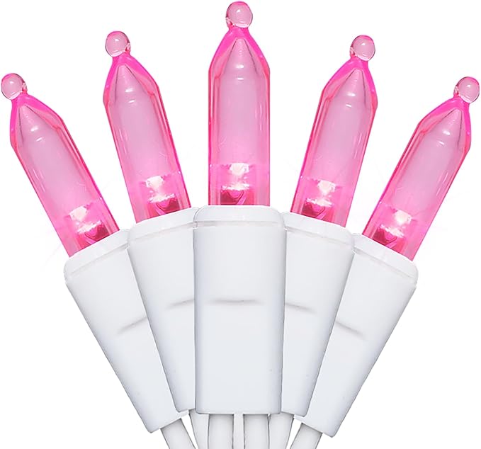 Pink LED Christmas Lights - 35 Count Pink Christmas String Lights for Small Tree, Crafts, Bedroom, Wedding, Indoor and Outdoor Valentines Day Decorations, 11 Feet White Wire, UL Certified, Connectable