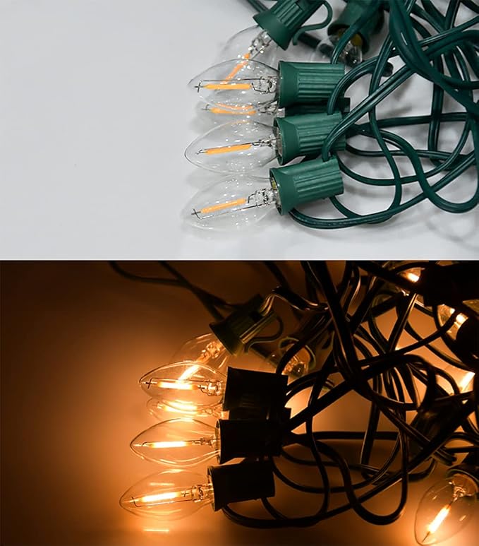 25FT C7 LED Christmas Lights Outdoor, C7 Warm White Christmas String Light with 27 LED Bulb, Hanging Vintage Christmas Lights UL Listed for Patio Backyard Party Tree Roofline House Xmas Decorations