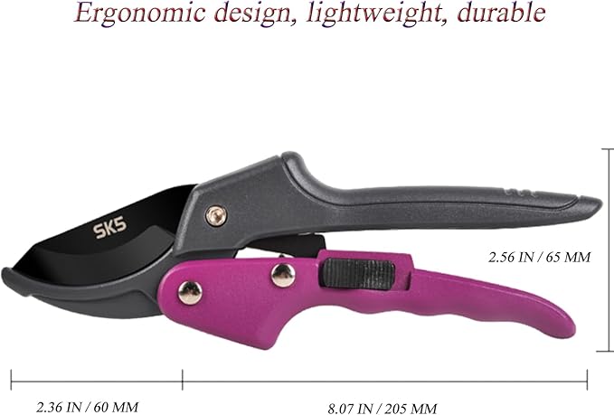 Premium 8 inch garden clippers, 3 Times Easy to Work, Arthritis Weak Hand Snips (Pulley lever -pruners- Purple)