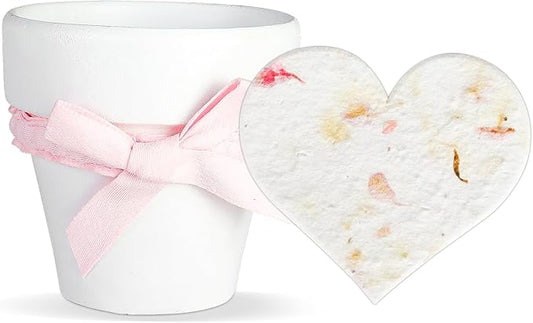 Set of 6 Seed Paper – 6 Pink Hearts & 6 White Pots with Bow for Weddings & Life Events