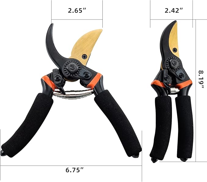 8.5" Pruning Shears,Bypass Pruning Shears for Gardening,Super Sharp Garden Clippers,Soft Grip Heavy Duty Hand Pruner,Garden Scissors Tool(Black，Made in Taiwan)