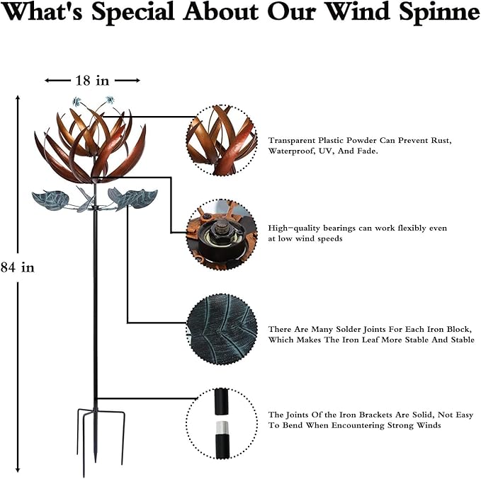 Wind Spinners for Yard and Garden, Wind Spinners Outdoor Large Metal, 84 inch Kinetic Wind Spinner & Wind Sculptures, Windmill Decor(Lotus)