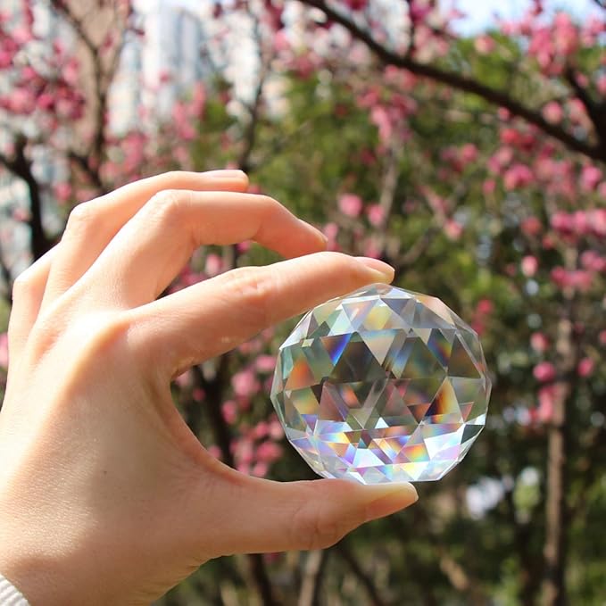 2 Pack Clear Crystal Ball Prism Window Rainbow Maker Window Prisms Suncatcher for Feng Shui, (80mm+60mm)