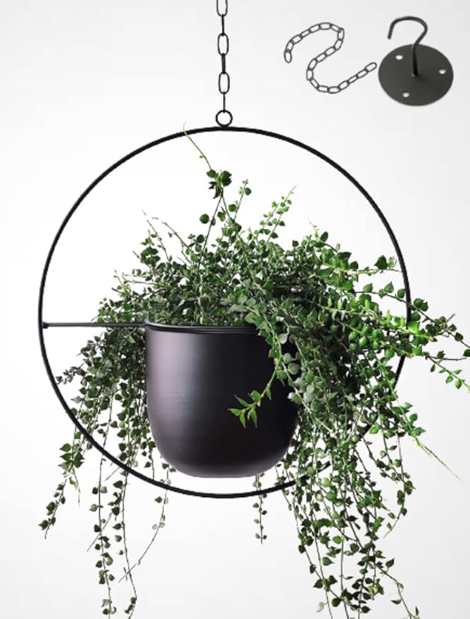 Hanging Planters for Indoor Plants with 5.5" Pot + Ceiling Hook + Extender Chain | Hanging Plant Holder, Metal Minimalist Planter, NO Plant incld