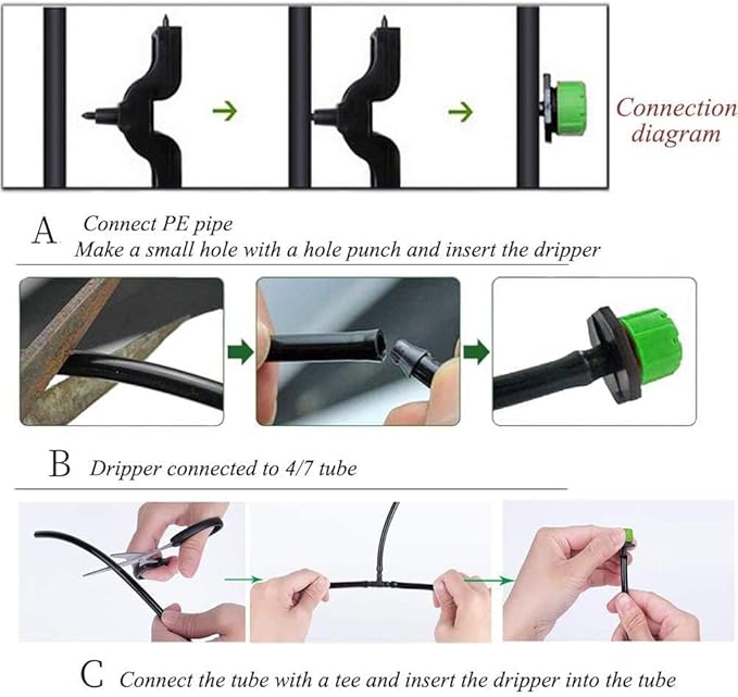 Kalolary 200Pcs Green 1/4Inch Adjustable Micro Drip Irrigation System Watering Sprinklers Anti-Clogging Emitter Dripper Green Garden Supplies