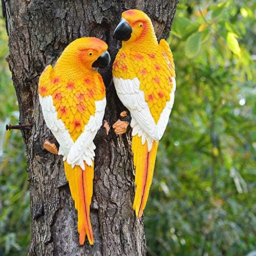Yellow Bright Resin Parrot Statues and Figurines Home Decorations, Realistic Tropical Parrot Sculpture for Wall Decor, Tree, Patio, Garden, Outdoor Pool Statues DIY Bird Ornament(Yellow)