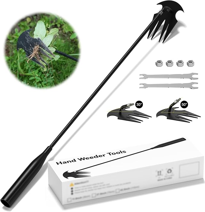 Stand Up Weeder Hand Tool, Long Handle Weed Puller Tool Garden Weeding Tool with 4 Claw, Gardening Hand Weeding Tool Hand Weed Puller for Dandelion Garden Yard, Heavy Duty Weed Remover Tool 12.2-27.5"