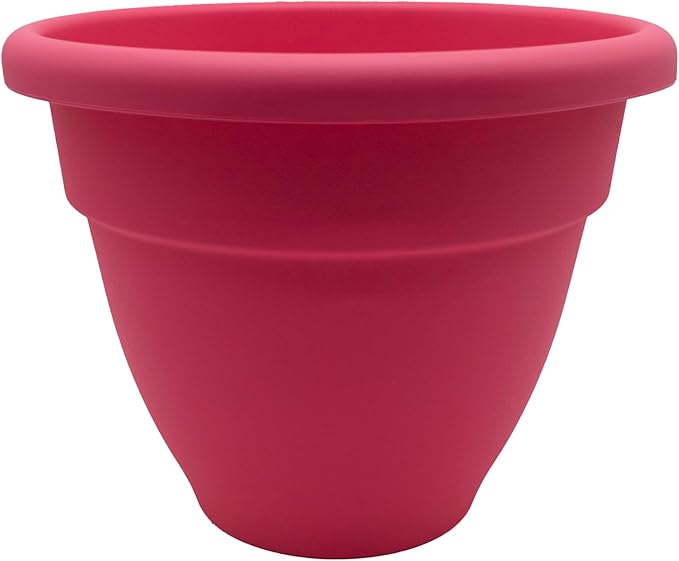 The HC Companies 12 Inch Caribbean Planter - Lightweight Indoor Outdoor Plastic Plant Pot for Herbs and Flowers, Pink Rose
