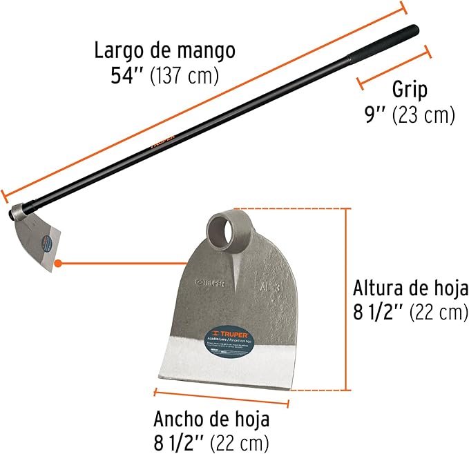 Truper 10621 Forged Garden Hoe - 2 Lb High Carbon Steel One-Piece Forged Head, 54-Inch Handle Round Eye Hoes