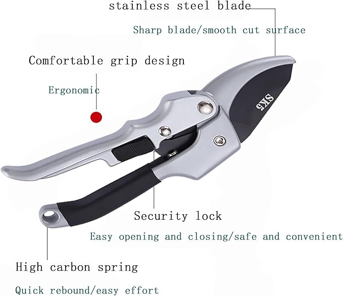 Premium 8 inch garden clippers, 3 Times Easy to Work, Arthritis Weak Hand Snips (Pulley lever -pruners- Black)