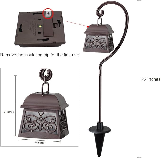 Maggift 4 Pack 22 Inch Hanging Solar Lights Multipurpose with 4 Shepherd Hooks Outdoor Solar Coach Lights