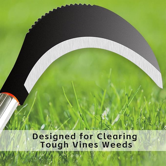 Hand Sickle Garden Tool,Steel Blade Grass Sickle,Multipurpose Scythe Tool Weeding Tools Gardening Very Sharp Edge Quick for Yard Work (Black)