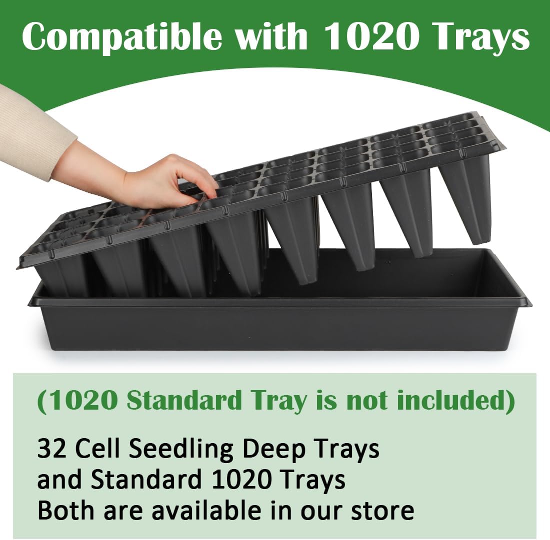10 Pack 32 Cell Seed Starter Trays - Extra Deep 4.33" Plastic Nursery Trays, 20" x 10"，Fits Standard 1020 Flats