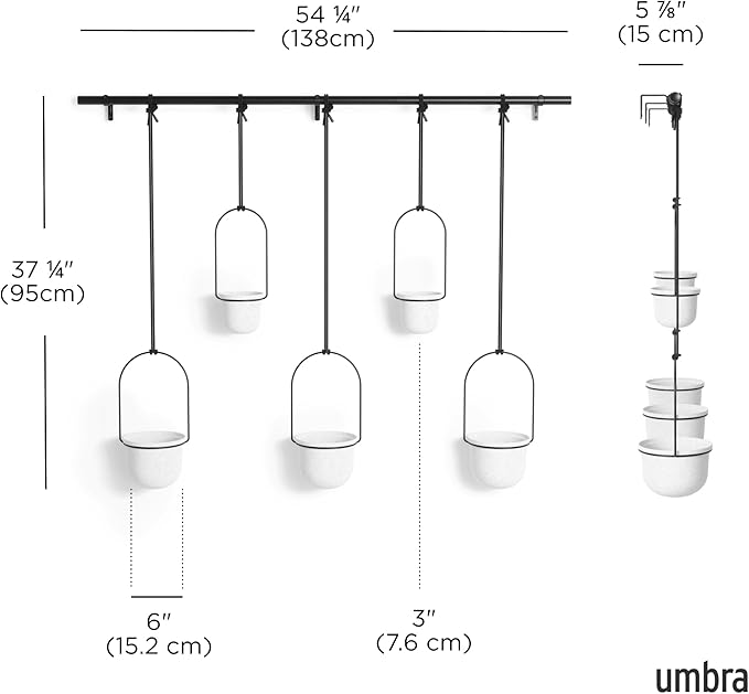 Umbra Triflora Hanging Planter for Window, Indoor Herb Garden, Set of 5, White/Black