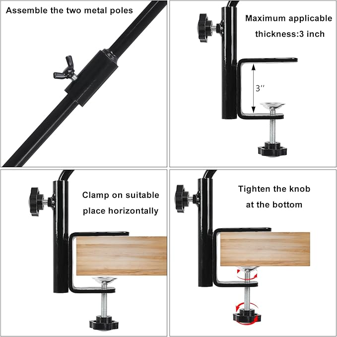 FEED GARDEN 31 Inch Heavy Duty Deck Hook for Railing 2 Pack, Non-Slip Clamp, 360 Degree Swivel, for Hanging Bird Feeders, Plants, Lanterns, Suet Baskets, Wind Chimes, Black
