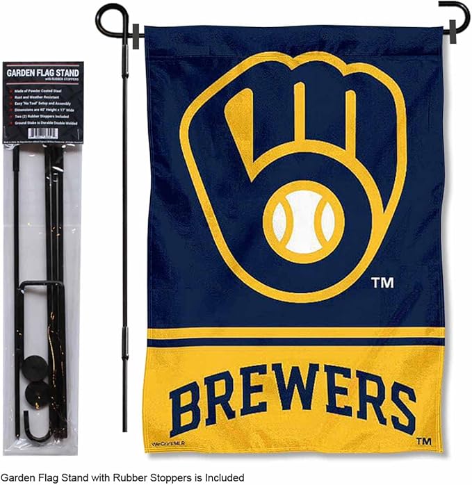 WinCraft Milwaukee Brewers Glove Garden Flag and Pole Stand Mount