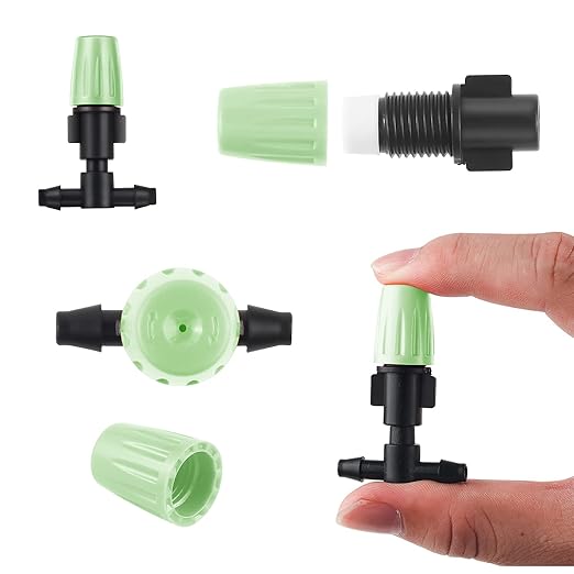 MSDADA 100pcs Micro Spray Adjustable Flow Irrigation Drippers, Garden Adjustable Sprinkler drip Irrigation Mister Heads with 3 Tee Irrigation Misting Drip Kit(Green)