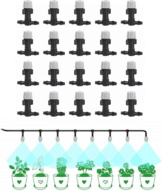 Plastic Mist Misting Nozzle Sprinkler Tee Joints for Misting Watering Plant Flower Cooling System Home Garden Irrigation, 20pcs