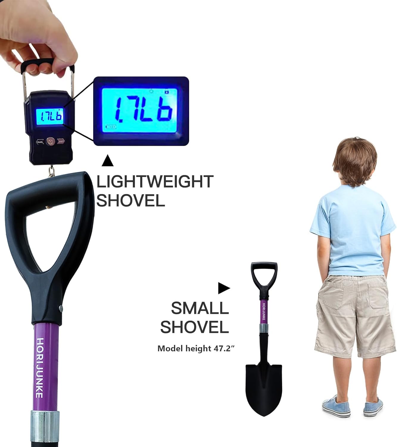 Beach Shovel, Round Small Head with Wooden D-Handle, Metal Garden Shovel for Gardening, 27 Inches Metal+FiberglassMetal+Fiberglass(Purple)