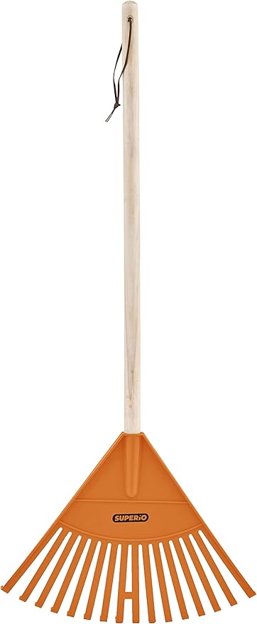 Orange Kids Size Rake, Kids Rake for Lawn with Hardwood Handle, Durable Plastic Head to Sweep Leaves on Lawn and Tidying Up The Garden, 34" by Superio