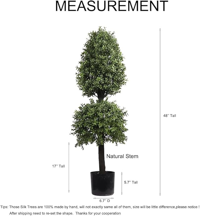 4ft Boxwood Ball Shape Artificial Topiary Tree Porch Decor, Outdoor Plants 2Pack