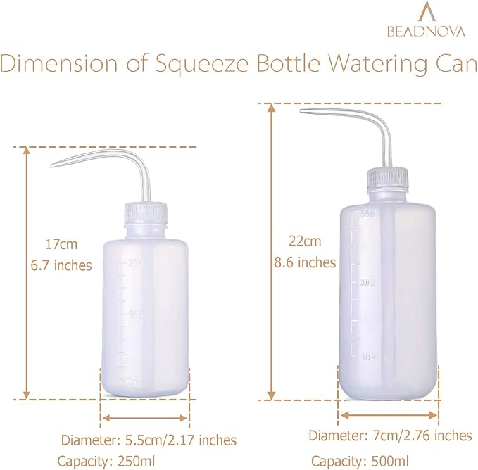 BEADNOVA Squeeze Bottle Plant Watering Can Eye Wash Bottle Squeeze Irrigation Bottle Plastic Small Watering Can for Indoor Plants Tattoo (2pcs, 250ml and 500ml)