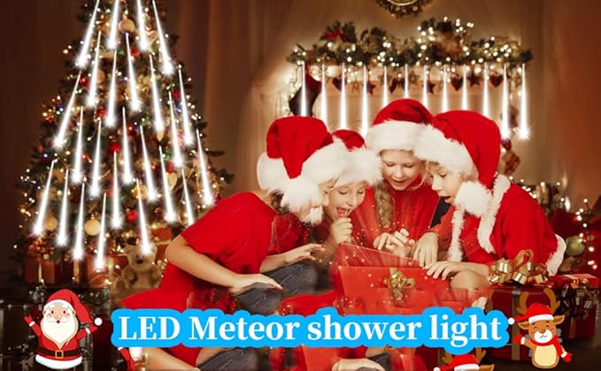 High Brightness 10 Tube 360 LED 12 Inch Meteor Shower Rain Lights Cascading Falling Rain Outdoor Lights for Christmas Roof Eaves Tree Decoration Icicle Raindrop
