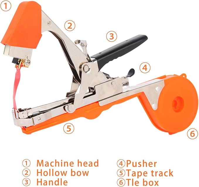 Plant Tying Machine to Tie Up Vine Quickly with 20 Rolls of Tapes+10000pcs Staples for Gardeners Farmers Gardening Tying Tool(Orange)