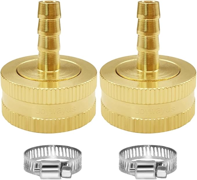 Joywayus 2Pcs 1/4" Barb x 3/4" Female GHT Thread Swivel Brass Garden Water Hose Pipe Connector Copper Fitting with Stainless Clamp House/Boat/Lawn/Power Wash/Irrigation