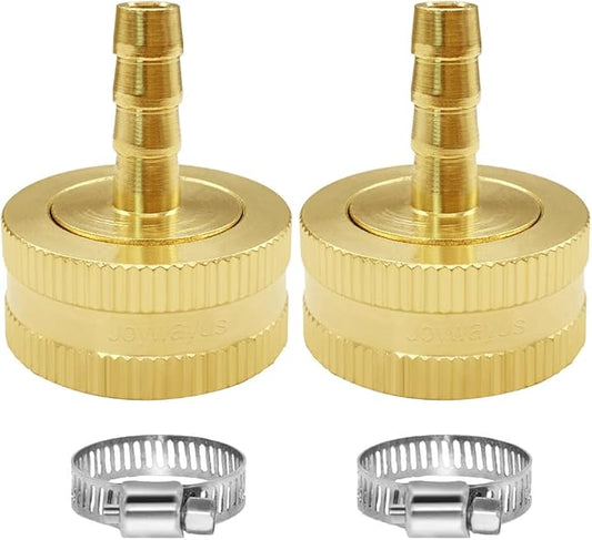 Joywayus 2Pcs 1/4" Barb x 3/4" Female GHT Thread Swivel Brass Garden Water Hose Pipe Connector Copper Fitting with Stainless Clamp House/Boat/Lawn/Power Wash/Irrigation