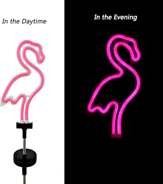 Pink Flamingo Solar Garden Stake Lights, [Set of 2] Outdoor Solar Pathway Light for Lawn Patio Yard Walkway, Neon Pink Lighting (30" Height)