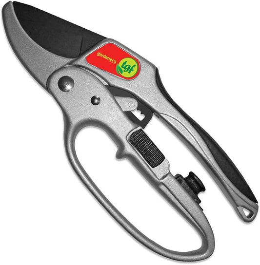Ratchet Pruning Shears Gardening Tool – Anvil Pruner with Assisted Action – Ratcheting Pruners for with Heavy Duty, Nonstick Steel Blade – Garden Tools by The Gardener's Friend