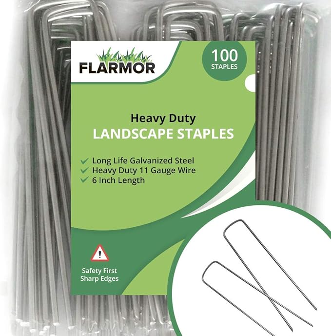 100-Pack 6'' 11 Gauge Heavy Duty U-Shaped Landscape Staples - Landscape Stakes, Garden Staples, Landscape Pins for Weed Barrier, Fabric, Netting, Irrigation Hoses, Ground Mat